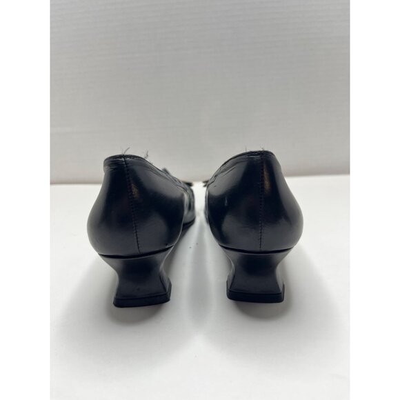 Stuart Weitzman Square Toe Leather Kitten Heel Bow Shoes Pump‎ Size 6.5 Black - Picture 5 of 9